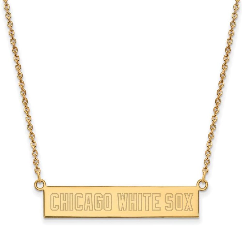 14K Gold Plated S.S. MLB Chicago White Sox Small Bar Necklace, 18 Inch